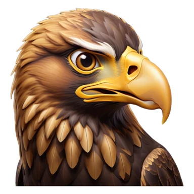Cinematic Comical Golden Eagle Portrait Emoji, Head tilted dramatically with an exaggeratedly shocked expression, featuring a striking, broad-beaked form with wide, comically expressive eyes full of playful disbelief and richly textured golden feathers, Simplified yet hilariously expressive features, highly detailed, glowing with a slightly sassy amber glow, high shine, dramatic yet playful, stylized with an air of cheeky aerial mischief, soft glowing outline, capturing the essence of a meme-worthy golden eagle that looks ready to side-eye its way into viral fame! sticker
