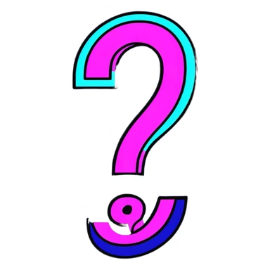 three-dimensional question mark with neon glow effect, blue and purple neon glow on top left, pink neon glow on bottom right sticker