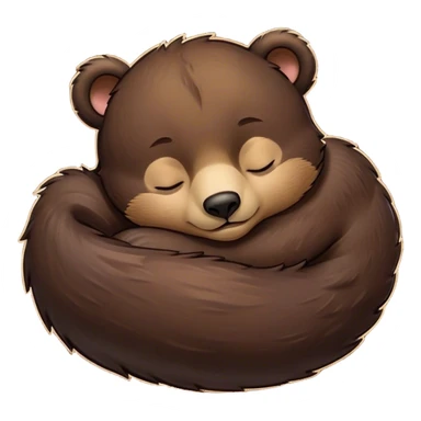 Meme-Worthy Cute Sleeping bear cub Portrait Emoji, Head resting peacefully with a contented smile, showcasing a massive, robust build and a luxuriously soft dark brown fur, eyes shut in a serene, restful nap, Simplified yet hilariously adorable features, highly detailed, glowing with a soft, drowsy light, high shine, relaxed and utterly lovable, stylized with an air of playful laziness, bright and heartwarming, soft glowing outline, capturing the essence of a comically sleepy bear cub, so meme-worthy it feels like it could instantly become the next viral sensation of adorable slumber! sticker