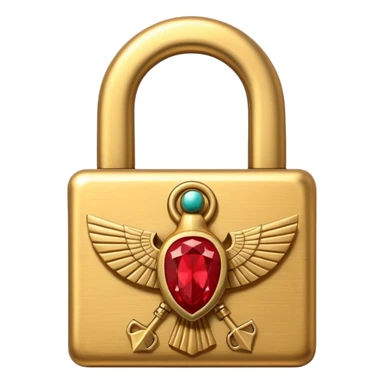 ancient Egyptian lock object icon, golden metal lock, ankh symbol, scarab engraving, red gemstone detail, 3D cartoon, mobile game icon style, centered, clean background, soft shadow, no text, no watermark
 sticker