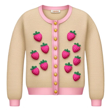 beige crocheted cardigan embroidered with small pink strawberries sticker