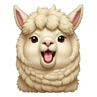 Cinematic Cute Yawning Cream Alpaca Portrait Emoji, Head tilted slightly with a dramatic, wide-open yawn, showcasing a soft, fluffy cream fleece with subtly drooping ears, round gentle eyes barely open in drowsy contentment, Simplified yet irresistibly adorable features, highly detailed, glowing with a soft, cozy glow, high shine, relaxed yet expressive, stylized with a touch of whimsy, bright and endearing, soft glowing outline, capturing the essence of a sleepy yet affectionate alpaca, so drowsy it feels like it could stretch out of the screen and curl up for a nap! sticker