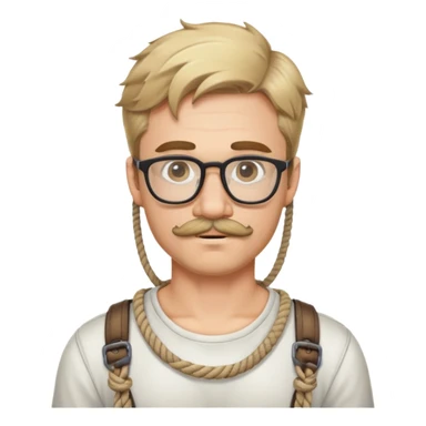 Dirty Blond haired guy with a mustache and some chin hair and glasses in a rope harness  sticker