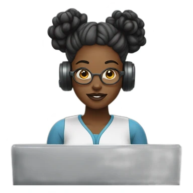 A black woman with space buns behind a computer screen, working in the field of technology sticker