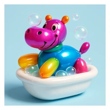 happy hippo with bubbles in bathtub sticker
