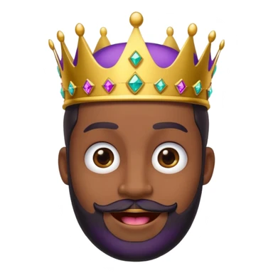 Create a cartoon-style emoji of Baltasar, one of the Three Wise Men. Only show his face and crown. He has a joyful expression, black beard, and a purple and gold crown with jewels. Make it colorful, simple, and suitable as an emoji. sticker