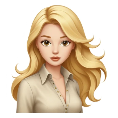Beautiful blonde Western female fashion model with flowing golden hair, elegant features, stylish outfit sticker