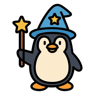 penguin wizard, color outline icon sticker