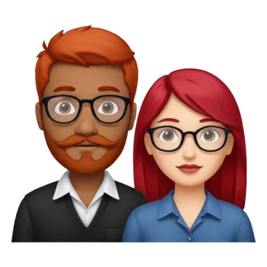 White red hair girl without glasses and brown indian guy with moustache and beard with glasses black hair  sticker