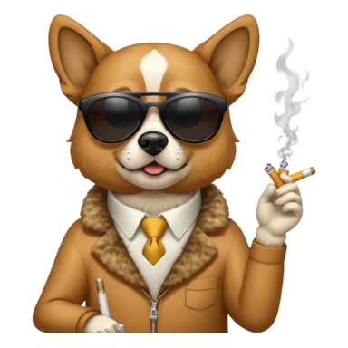 A dog with sunglasses is smoking a cigarette, dollars are flying at him. sticker