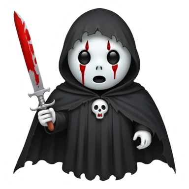 make a ghost face emoji with a cloak on and a bloody knife from the movie scream sticker
