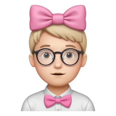 Round Nerdy specs boy  emoji with pink bow on head sticker