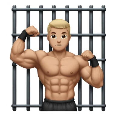 Flexing bicep in front of jail cell bars  sticker