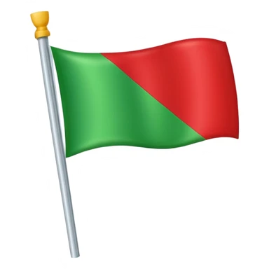 A red flag with a vertical and horizontal white stripe and two diagonal green stripes. Apple flag emoji style sticker