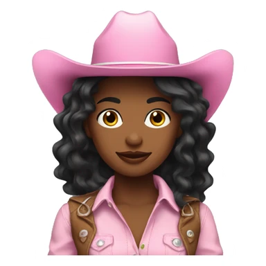 white cowgirl with black wavy hair wearing a pink cowgirl hat sticker