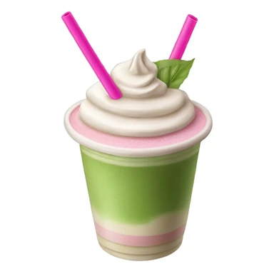 Matcha latte with ice and a pink straw sticker