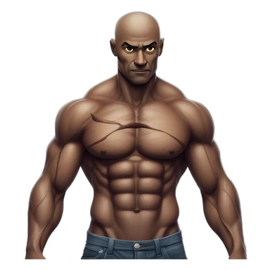 A muscular man with veins visible across his chest, but his arms are extremely thin, creating a striking contrast with his well-defined six-pack. His exaggerated physique, with unusually thin arms, creates a surreal and intense visual. sticker
