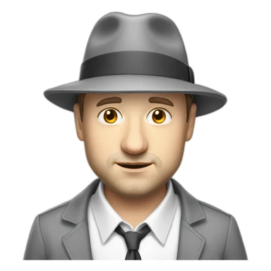 tim robinson wearing a grey fedora with a grey flap on the back white shirt looking sad sticker