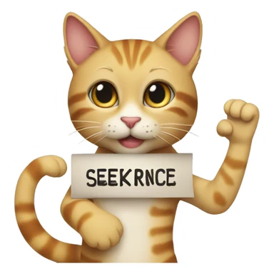 A cute cat holding a sign above its head that says "Seeker Alliance." sticker