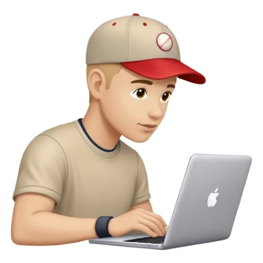 men with baseball cap seen from the side working on a laptop sticker
