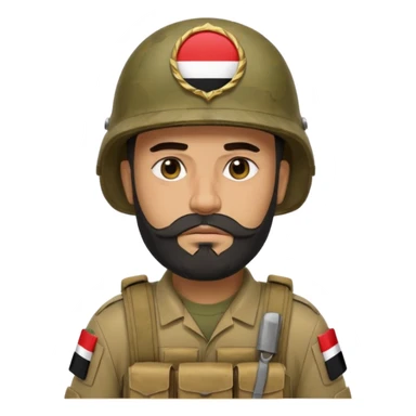 A very tired and sad, swarthy Iraqi soldier with a beard, an Iraqi flag on his helmet, a sad expression and bags under his eyes sticker