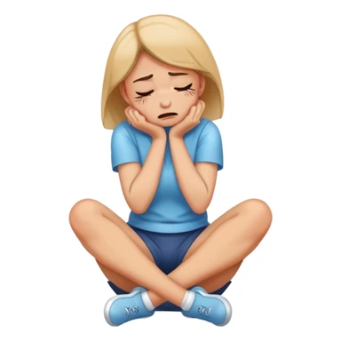 woman sitting on floor hugging her knees while crying sticker