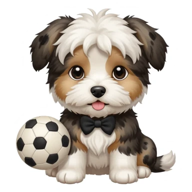 white Havenese with black spots dog standing with small ball sticker