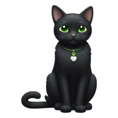 A black cat with green eyes with a white mustache, with a thin white stripe on the nose on the right side, with a full-length white breast and white paws sticker