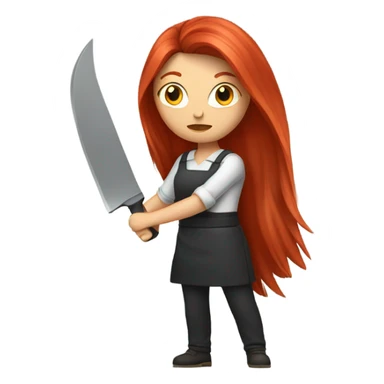 A female with red hair holding a knife sticker