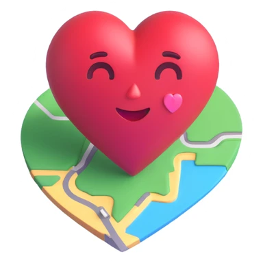 3D emoji style map pin with a heart in the center sticker