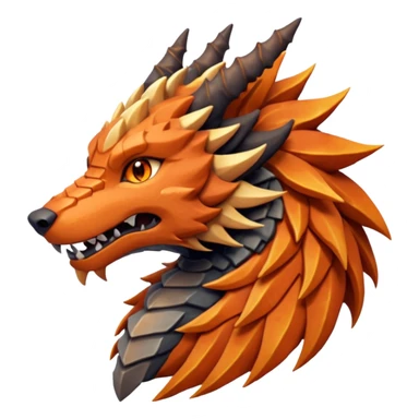 Majestic wolf-like dragon with red sandstone scales and layered plates resembling canyon rock formations. Crystallized mineral mane with copper and gold hues runs down its neck and back. Obsidian claws, amber eyes, and a tail of stone spires. Pokémon style. orange-ish brown fur/scales. sticker