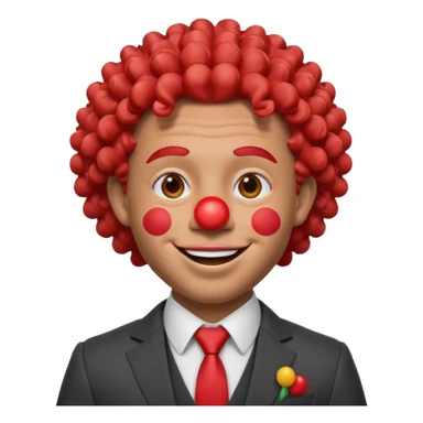 A 3D cartoon man with a red clown nose, smiling expression, wearing a suit, soft lighting, curley hair, realistic Memoji-style. sticker