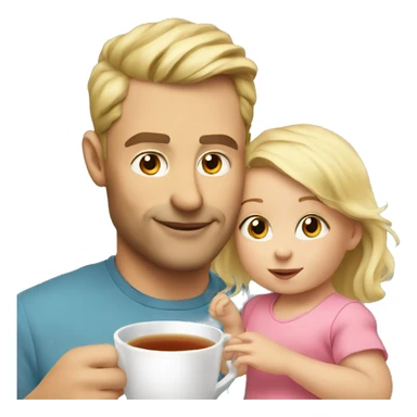 blonde dad drinks tea with his babydaughter sticker