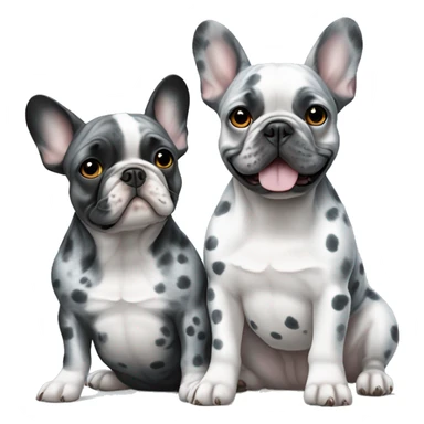 2 French bulldogs sitting next to each other one is blue color and the other is grey spotted Merle  sticker