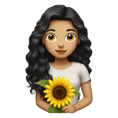 black hair white girl holding sunflower sticker