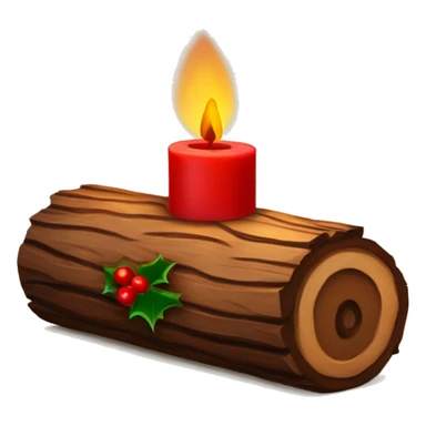 Wooden yule log with red candle in the centre and holly either side  sticker