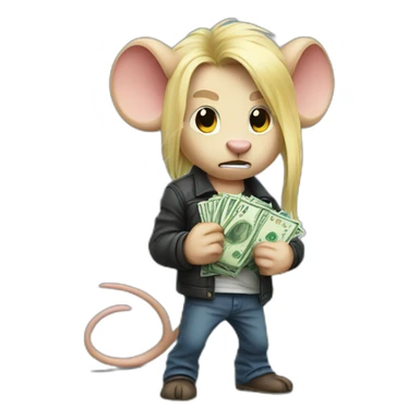 Angry Rat standing up with long blond hair holding money sticker