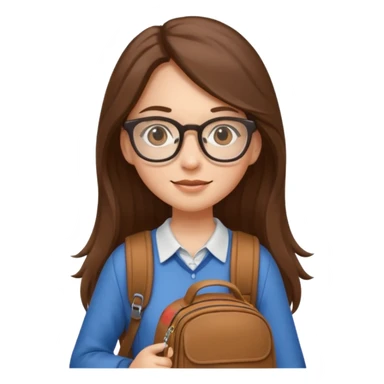 brown long hair woman, going to university wearing a glass, looks pretty no backpack just cure bag  sticker