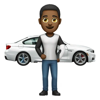 A man with a car behind him and a BMW sticker