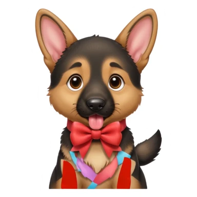 German shepherd puppy with the tonge out, with a bow in the neck, like a gift.  sticker