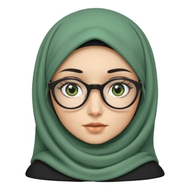 White hijabi girl with black eyes and black long hair white girl and black eyes wearing glasses and a white skin girl with curly honey hair and green eyes sticker