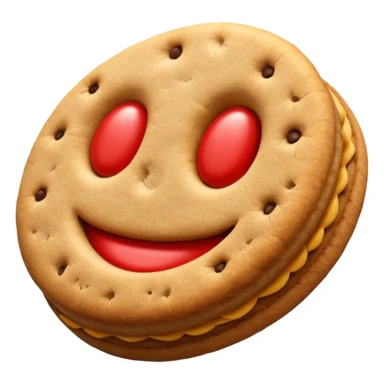 Emoji de un paquete de galletitas tipo pepas de membrillo, con algunas galletas redondas y el centro rojo visible. sticker