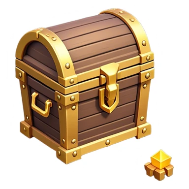 Clash of Clans aesthetic: Cinematic Playful 3D Isometric Treasure Chest Emoji, rendered in a 3D vector-style similar to standard emojis with minimal shading and bold, simplified shapes. A compact, distinct form with signature details, softly glowing with a fantasy RPG magic charm. Simplified yet unmistakably iconic, highly detailed and consistent, glowing with a soft radiance and high shine. Stylized with a touch of heroic grandeur and a soft glowing outline, capturing the essence of a beloved gaming relic with a friendly, playful manner! sticker
