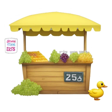 Lemonade Stand with duck standing behind it, selling grapes for 25¢ sticker