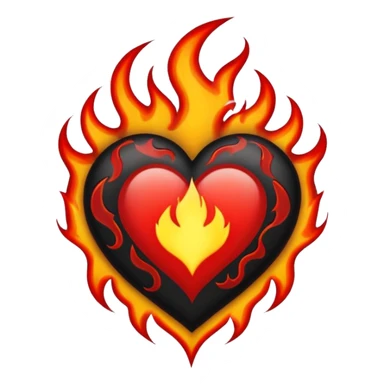 Black and red heart with flames tattoo style sticker