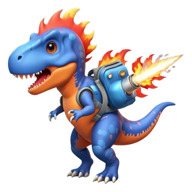 rocket-propelled dinosaur character, cute T-rex, rocket pack on its back, flames and smoke trail, dynamic flying pose, 3D cartoon, mobile game icon style, clean background, no text, no watermark
 sticker