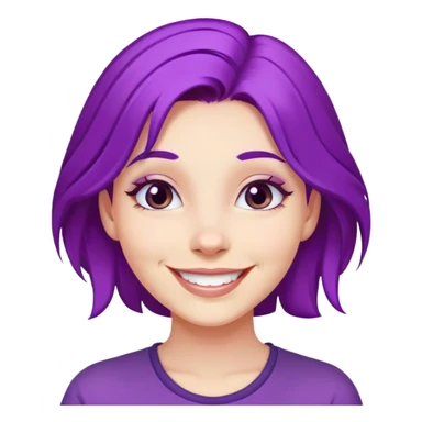 A girl with vibrant purple hair, smiling face sticker