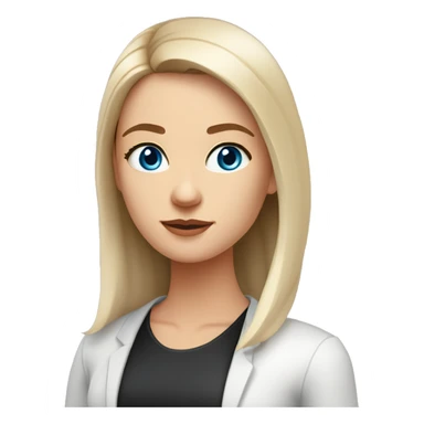 Slavic woman with blue eyes, eyes look up, fair skin, straight gradient medium length hair, eyes makeup, dressed in white T-shirt and office black jacket, one side of hair is tucked behind the ear. sticker