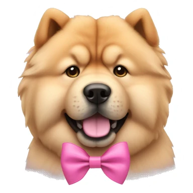 A chow chow dog wearing a pink bow as its leash sticker