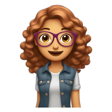Chica de lentes, con expresión feliz, cabello marrón largo ondeado, labios color rosa oscuro, de tez trigueña reposando sus manos en la cabeza sticker